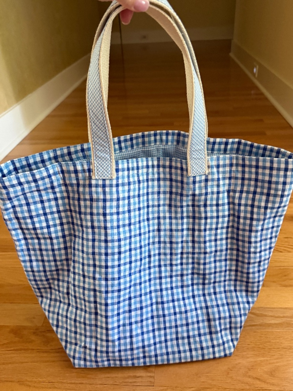 Beau Ties of Vermont Handmade in Vermont Tote Bag Blue White Check Fabric